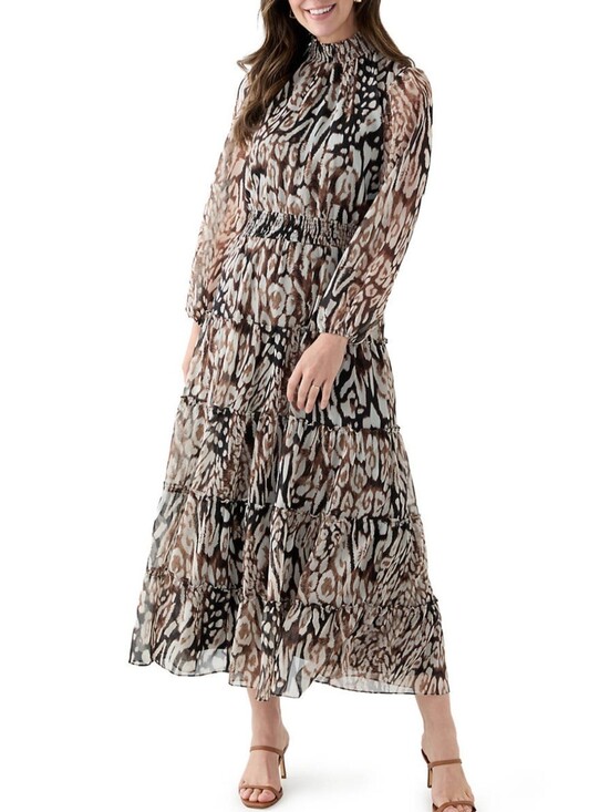 MSK Dresses & Skirts - MSK Tiered Long Sleeve Animal Print Maxi Dress
